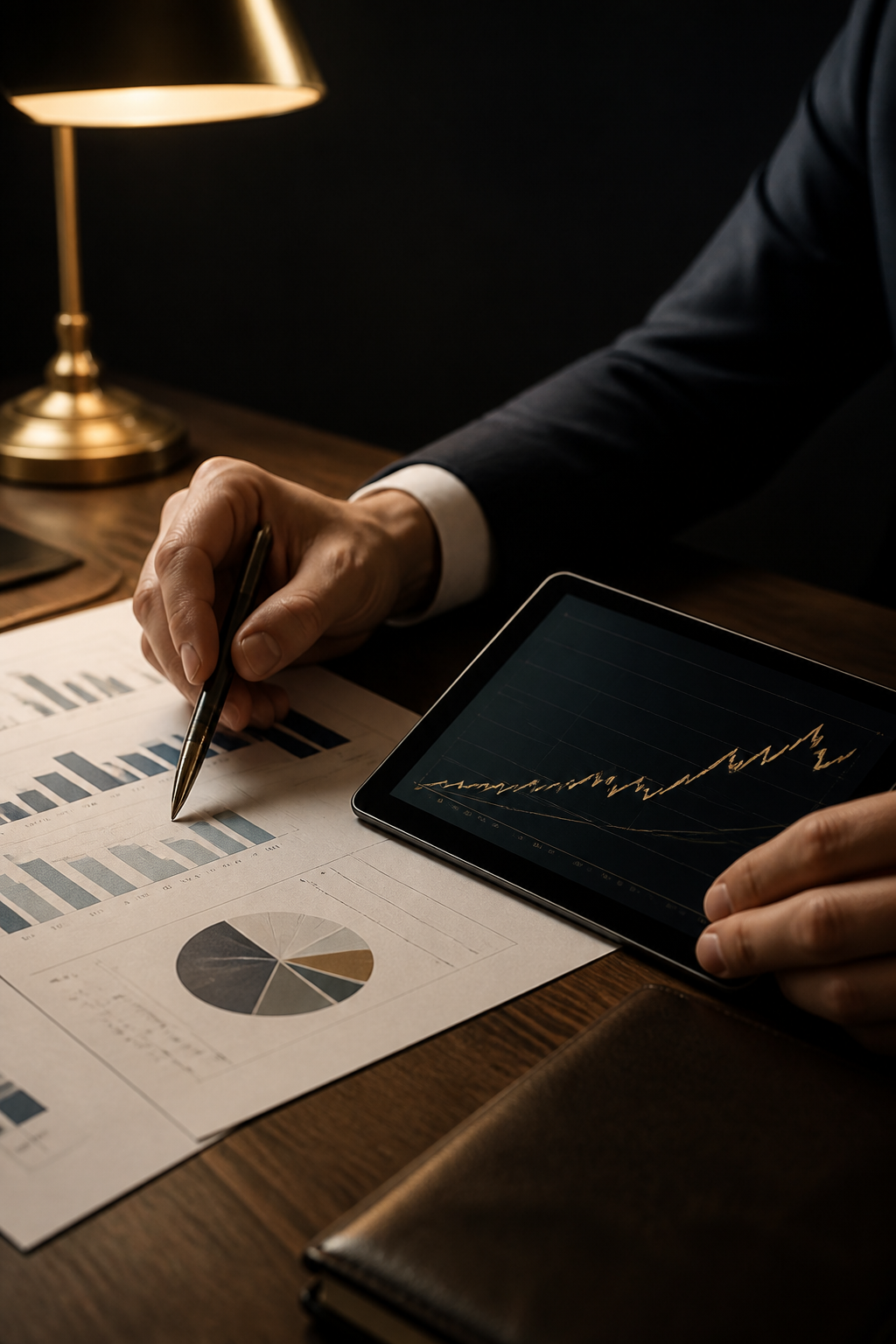 Consultant reviewing business performance charts and growth data
